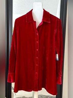 JOHN MARK Red Velvet Button Down Long Sleeve Shirt
